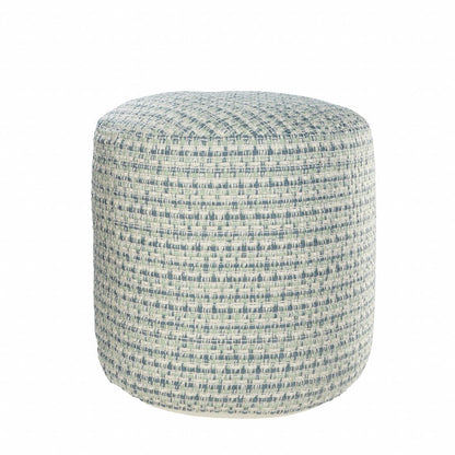 20" Blue Polyester Round Geometric Indoor Outdoor Pouf Ottoman HomeRoots