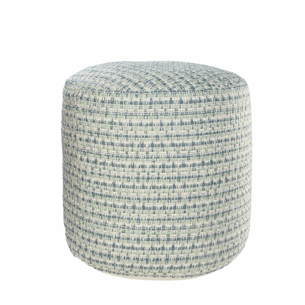 20" Blue Polyester Round Geometric Indoor Outdoor Pouf Ottoman HomeRoots