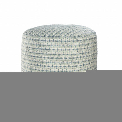 20" Blue Polyester Round Geometric Indoor Outdoor Pouf Ottoman HomeRoots