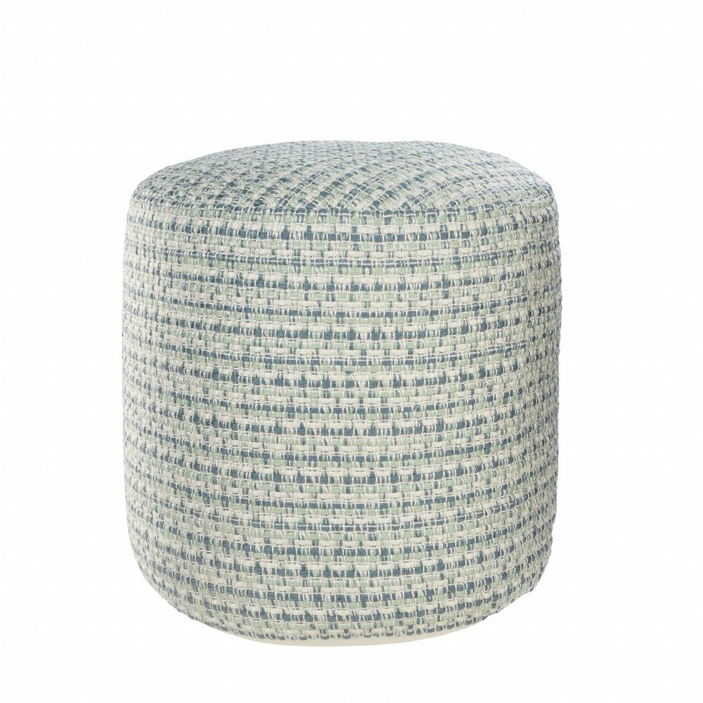 20" Blue Polyester Round Geometric Indoor Outdoor Pouf Ottoman HomeRoots
