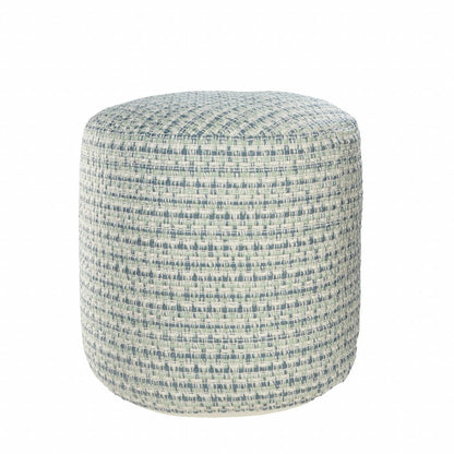 20" Blue Polyester Round Geometric Indoor Outdoor Pouf Ottoman HomeRoots