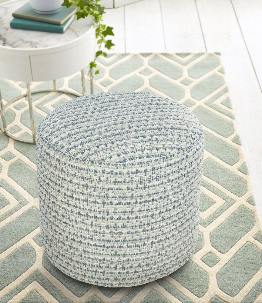 20" Blue Polyester Round Geometric Indoor Outdoor Pouf Ottoman — view 7