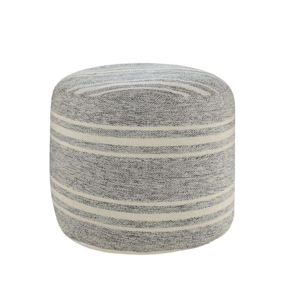 18" Gray Polyester Round Striped Indoor Outdoor Pouf Ottoman HomeRoots