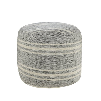 18" Gray Polyester Round Striped Indoor Outdoor Pouf Ottoman HomeRoots