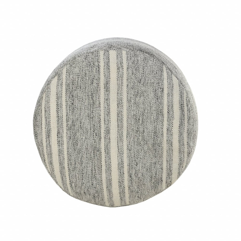 18" Gray Polyester Round Striped Indoor Outdoor Pouf Ottoman HomeRoots