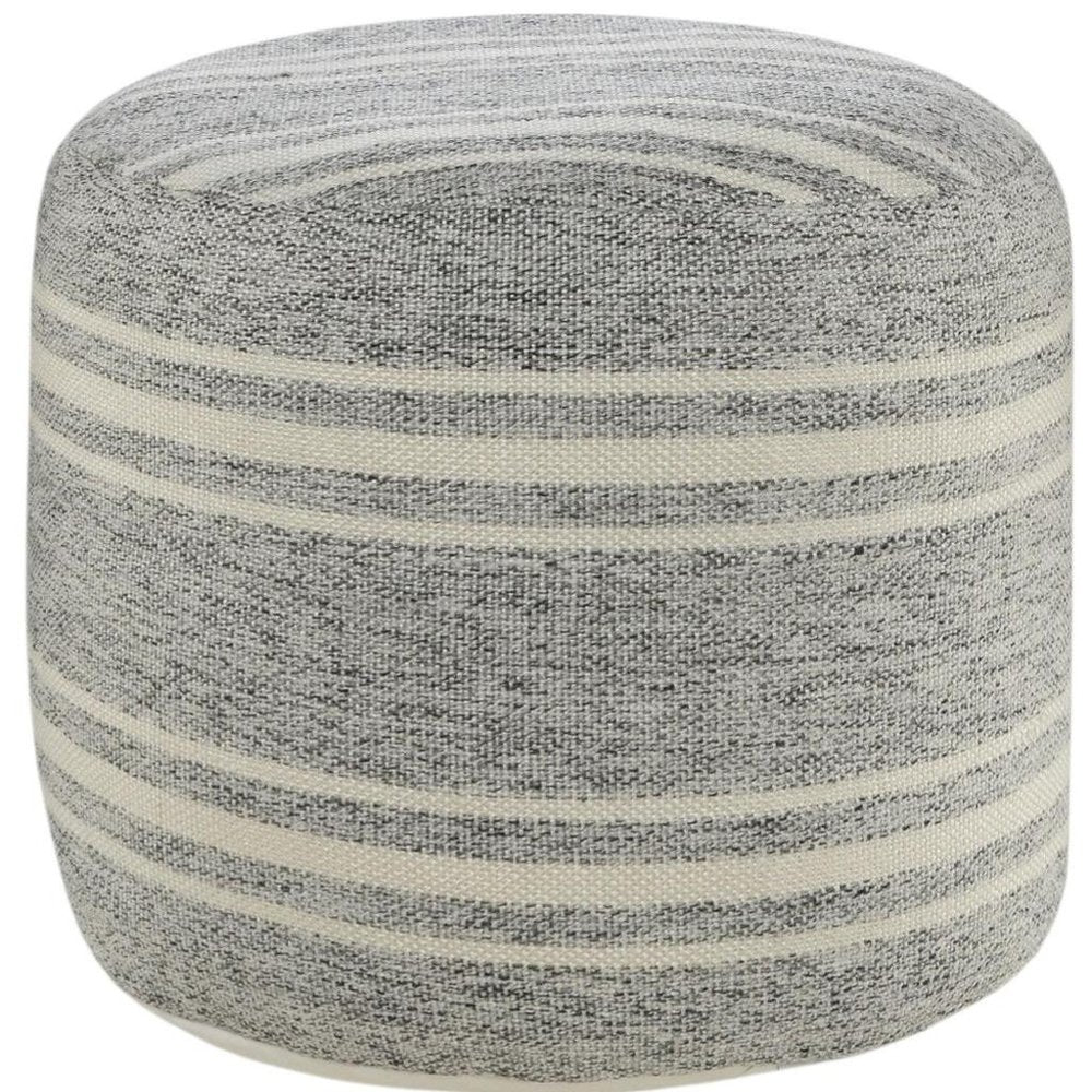 18" Gray Polyester Round Striped Indoor Outdoor Pouf Ottoman HomeRoots