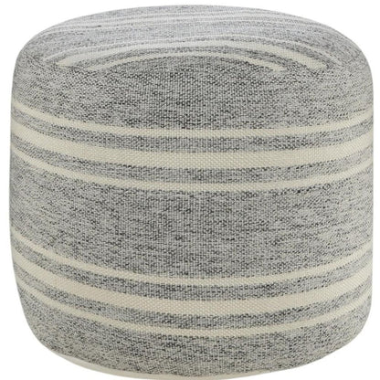 18" Gray Polyester Round Striped Indoor Outdoor Pouf Ottoman HomeRoots