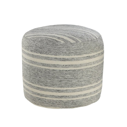 18" Gray Polyester Round Striped Indoor Outdoor Pouf Ottoman HomeRoots