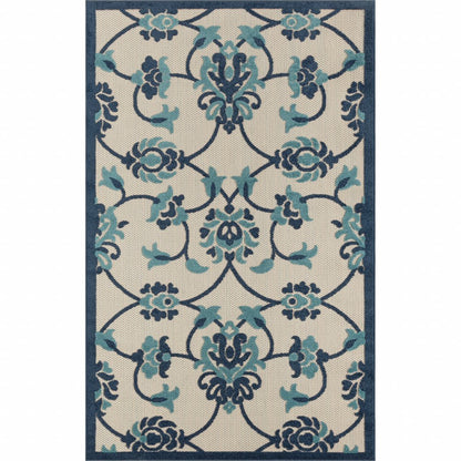 5' X 8' Blue And Orange Floral Non Skid Indoor Outdoor Area Rug