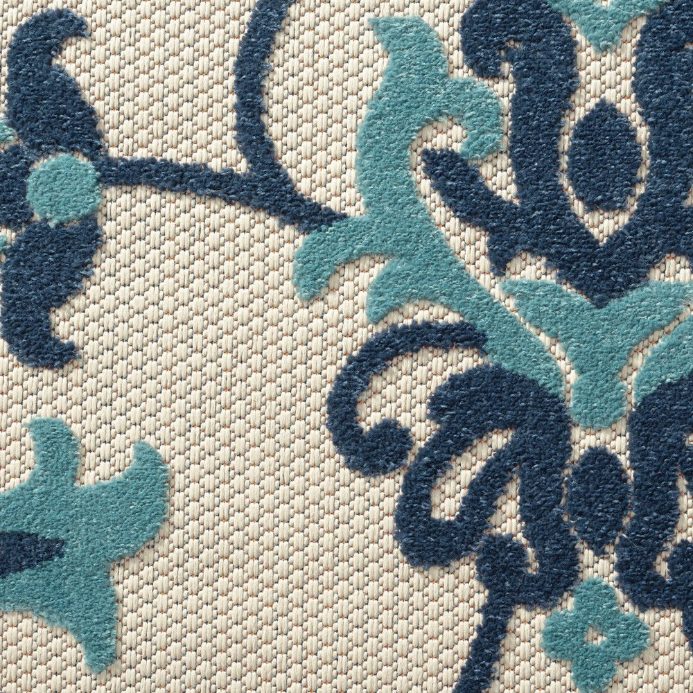 5' X 8' Blue And Orange Floral Non Skid Indoor Outdoor Area Rug — view 2