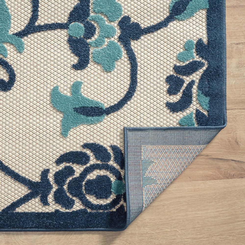 5' X 8' Blue And Orange Floral Non Skid Indoor Outdoor Area Rug — view 3