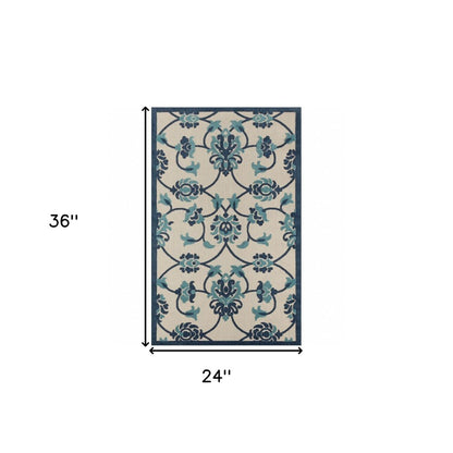 5' X 8' Blue And Orange Floral Non Skid Indoor Outdoor Area Rug HomeRoots
