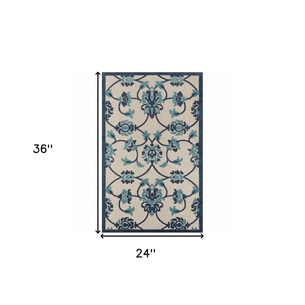 5' X 8' Blue And Orange Floral Non Skid Indoor Outdoor Area Rug — view 8