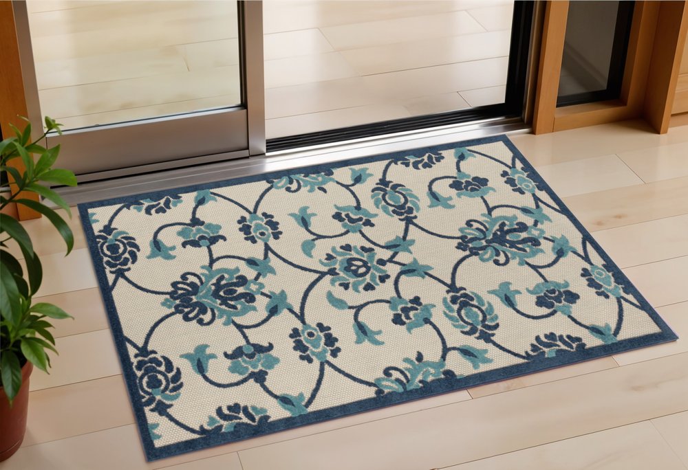 5' X 8' Blue And Orange Floral Non Skid Indoor Outdoor Area Rug — view 9