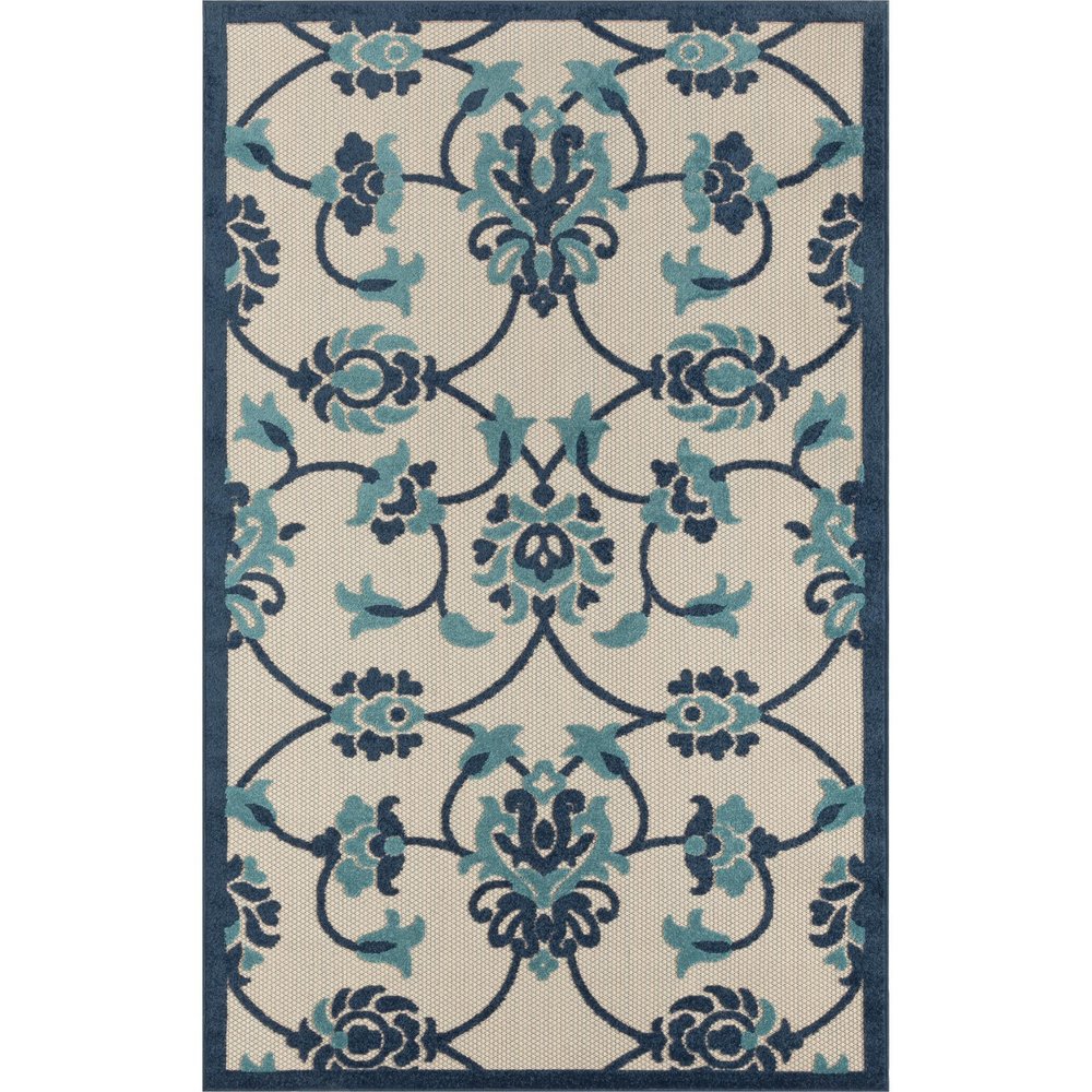 5' X 8' Blue And Orange Floral Non Skid Indoor Outdoor Area Rug — view 12