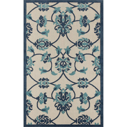 5' X 8' Blue And Orange Floral Non Skid Indoor Outdoor Area Rug