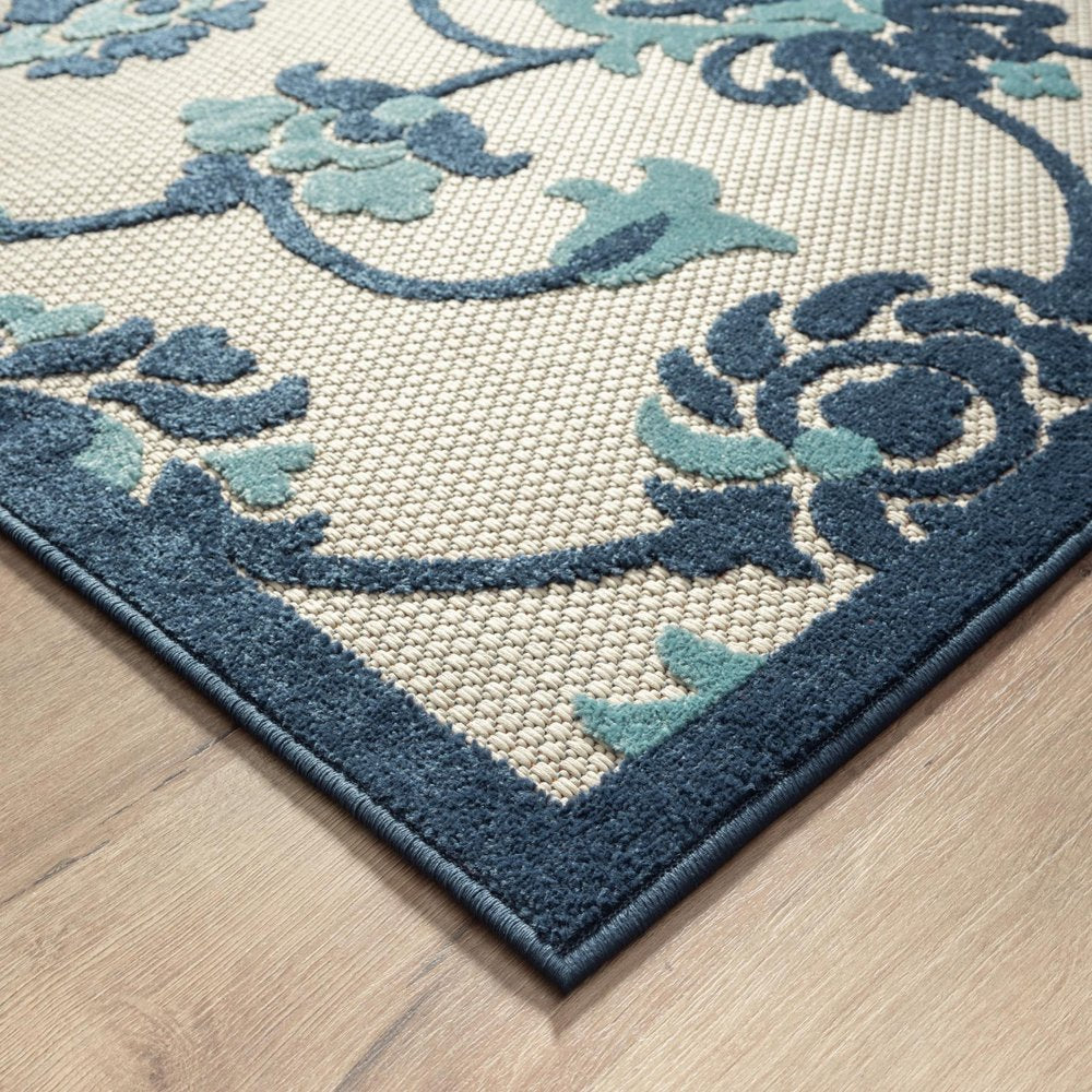 5' X 8' Blue And Orange Floral Non Skid Indoor Outdoor Area Rug — view 15