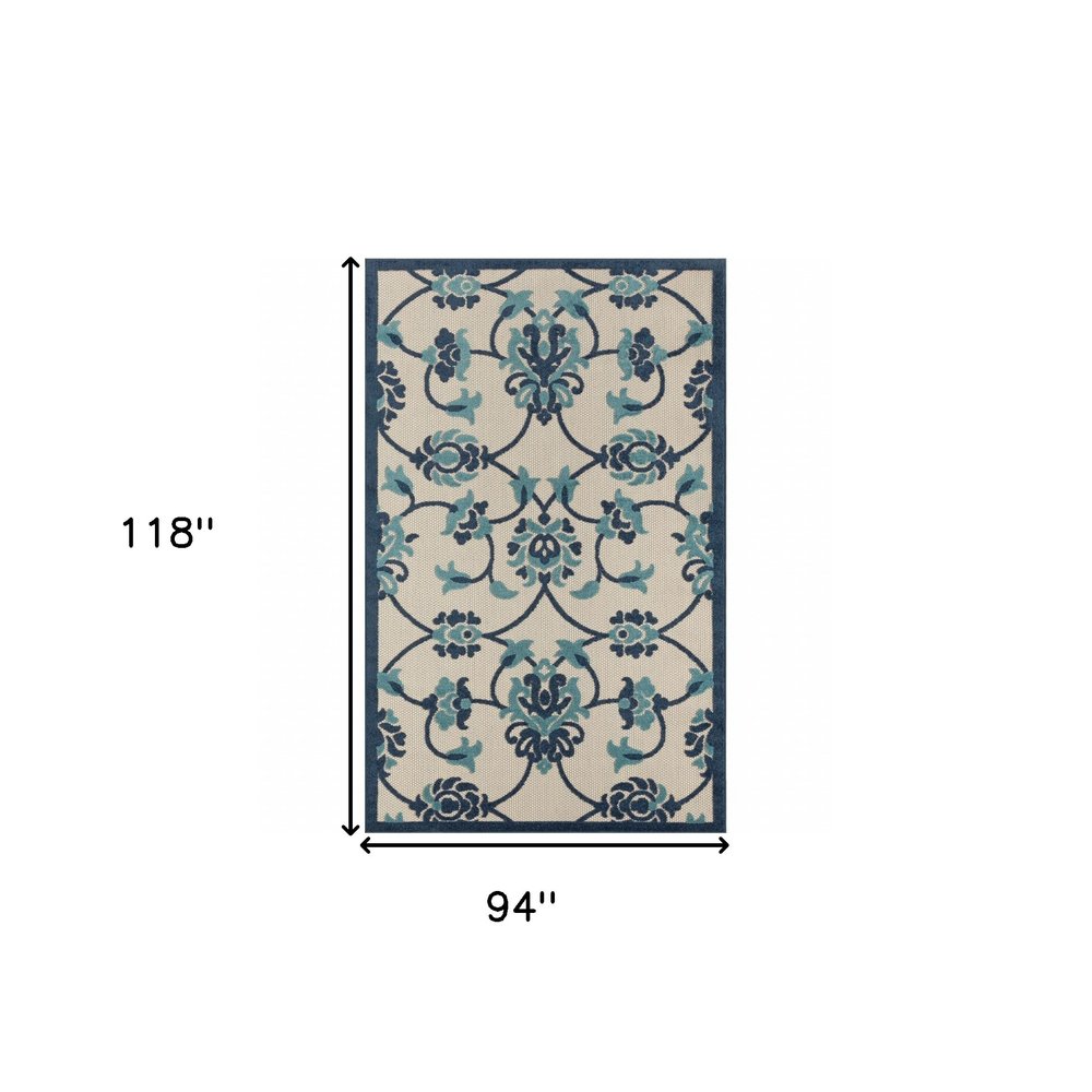 5' X 8' Blue And Orange Floral Non Skid Indoor Outdoor Area Rug — view 10