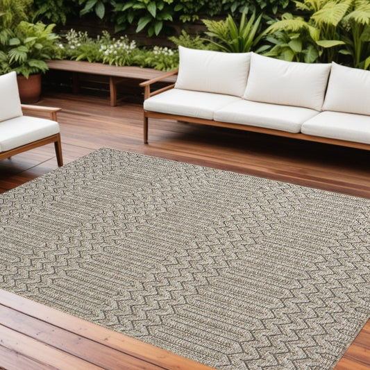 8' X 10' Gray Chevron Handmade Indoor Outdoor Area Rug