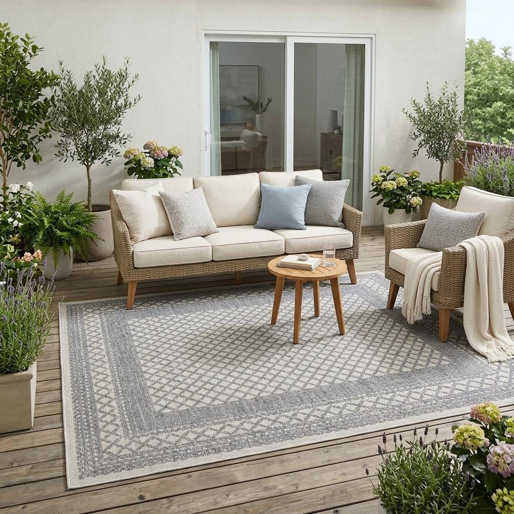 8' X 9' Blue Geometric Indoor Outdoor Area Rug — view 9