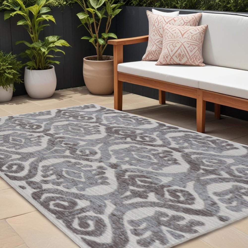 8' X 9' Blue And Ivory Chevron Indoor Outdoor Area Rug HomeRoots