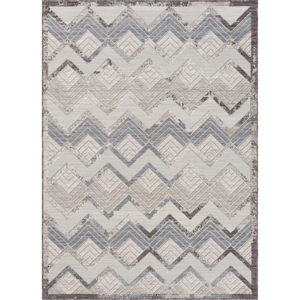 8' X 9' Blue And Ivory Chevron Indoor Outdoor Area Rug HomeRoots