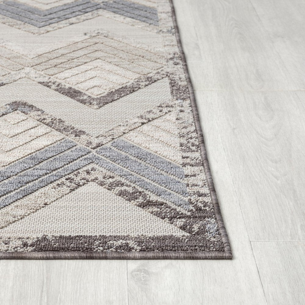 8' X 9' Blue And Ivory Chevron Indoor Outdoor Area Rug — view 3