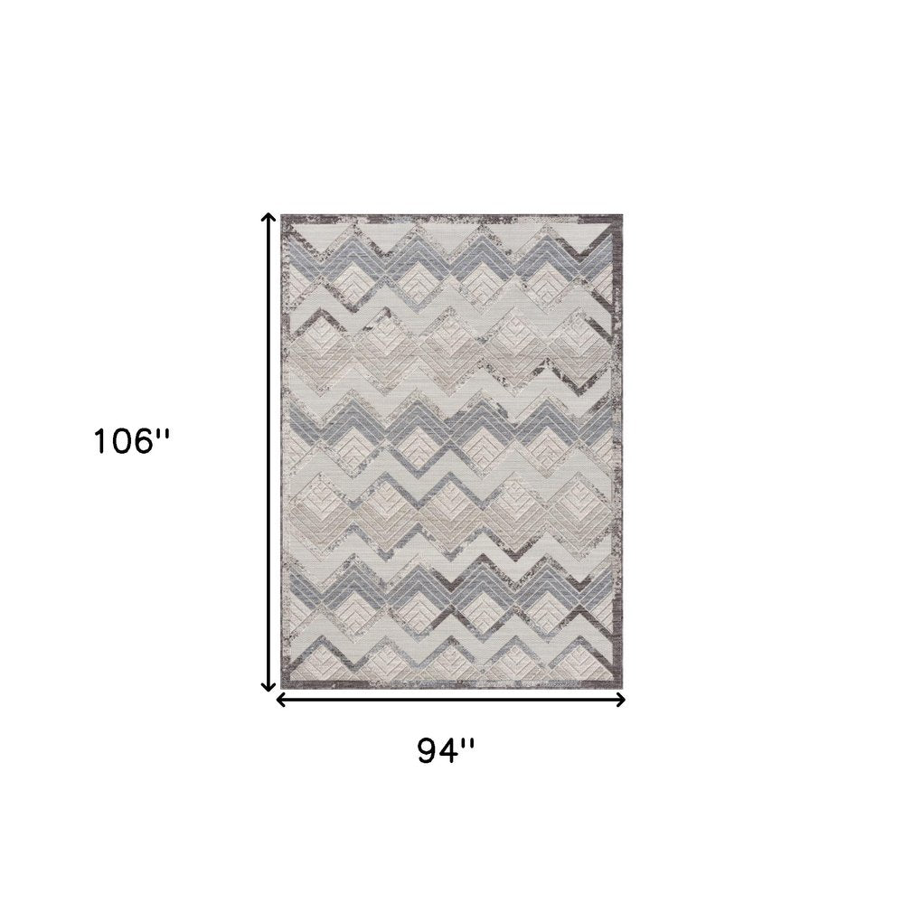 8' X 9' Blue And Ivory Chevron Indoor Outdoor Area Rug — view 7