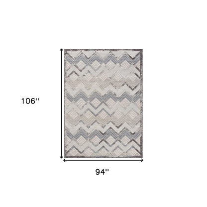 8' X 9' Blue And Ivory Chevron Indoor Outdoor Area Rug HomeRoots