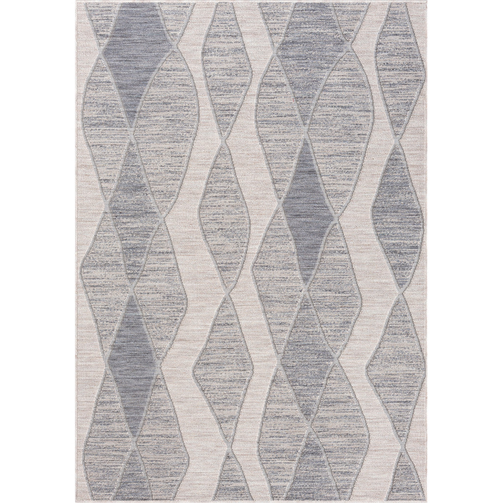 8' X 9' Blue and Gray Geometric Indoor Outdoor Area Rug