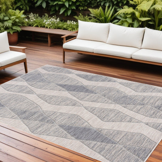 8' X 9' Blue and Gray Geometric Indoor Outdoor Area Rug