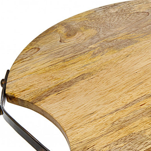 13" Natural Brown Round Wood and Metal Tray HomeRoots