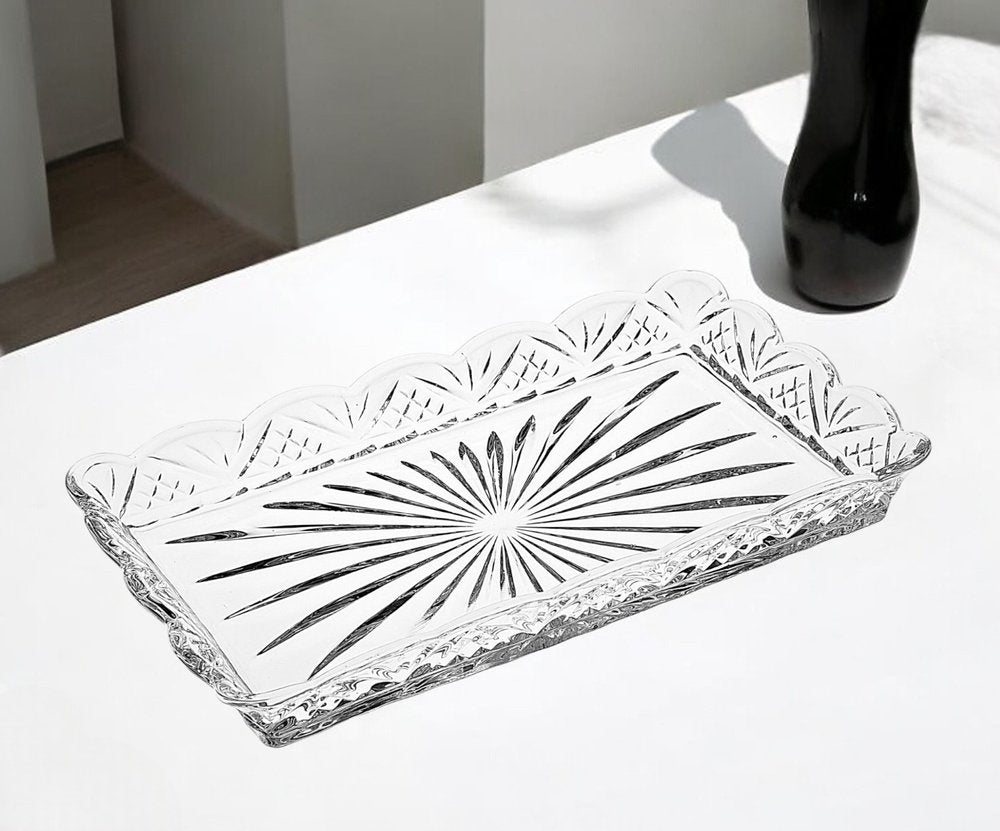 10" Clear Rectangular Cut Crystal Serving Tray HomeRoots