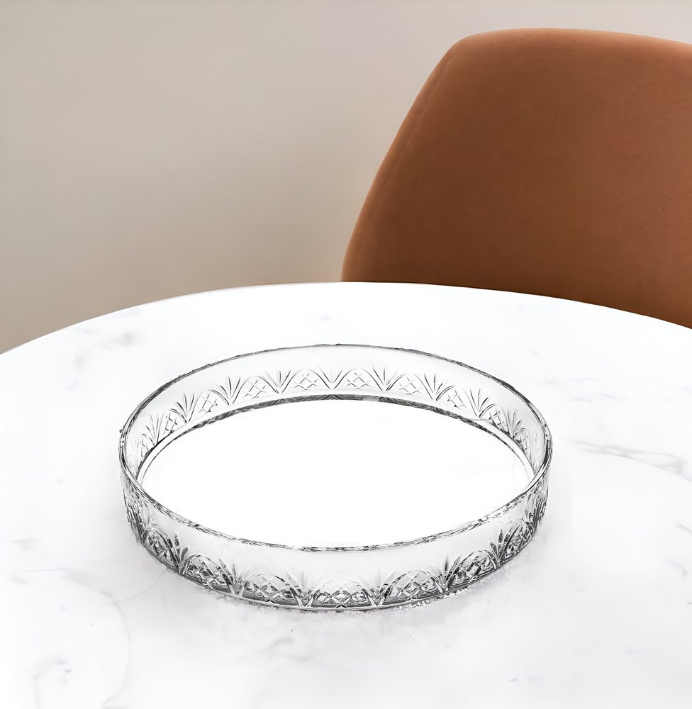 12" Clear Round Cut Crystal Serving Tray HomeRoots