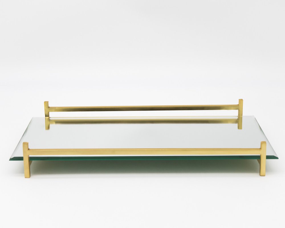 16" Mirror and Gold Rectangular Glass Vanity Tray HomeRoots