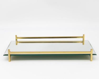 16" Mirror and Gold Rectangular Glass Vanity Tray HomeRoots