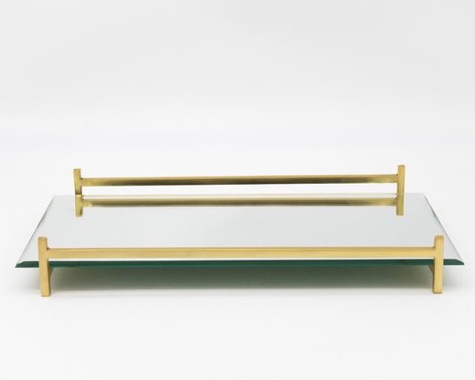 16" Mirror and Gold Rectangular Glass Vanity Tray HomeRoots