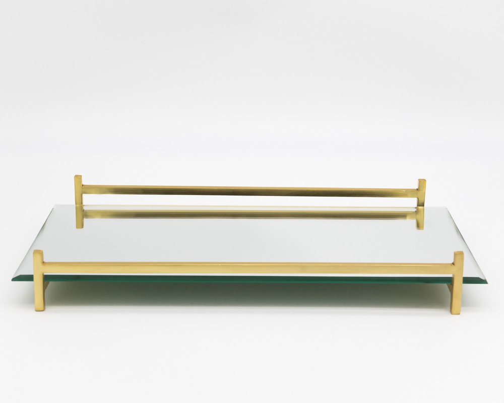 16" Mirror and Gold Rectangular Glass Vanity Tray HomeRoots