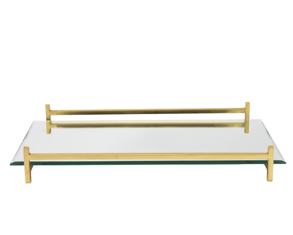 16" Mirror and Gold Rectangular Glass Vanity Tray HomeRoots