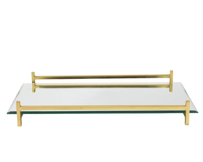 16" Mirror and Gold Rectangular Glass Vanity Tray HomeRoots