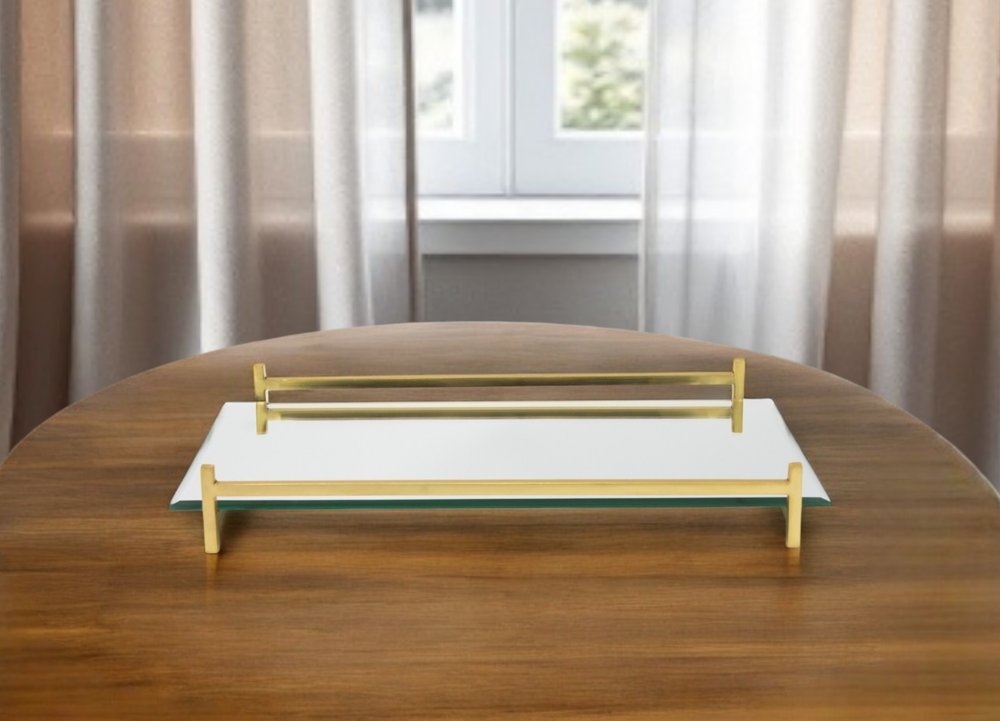 16" Mirror and Gold Rectangular Glass Vanity Tray HomeRoots