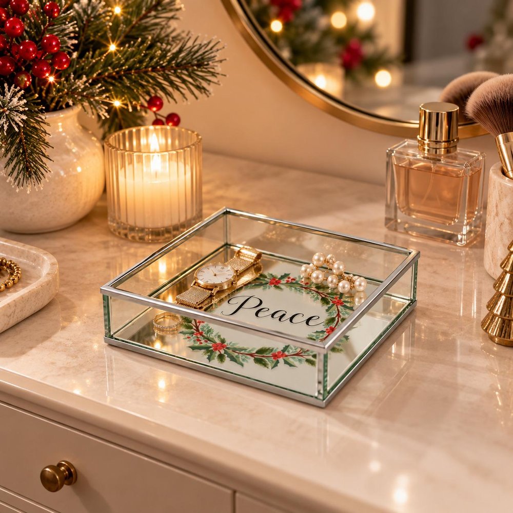 6" Silver Glass Christmas Vanity Tray — view 6