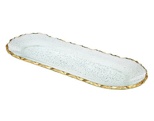18" Clear and Gold Oval Crystal Serving Tray HomeRoots