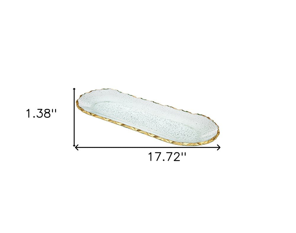 18" Clear and Gold Oval Crystal Serving Tray HomeRoots