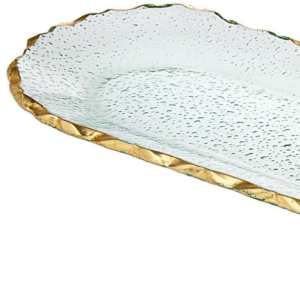 18" Clear and Gold Oval Crystal Serving Tray HomeRoots