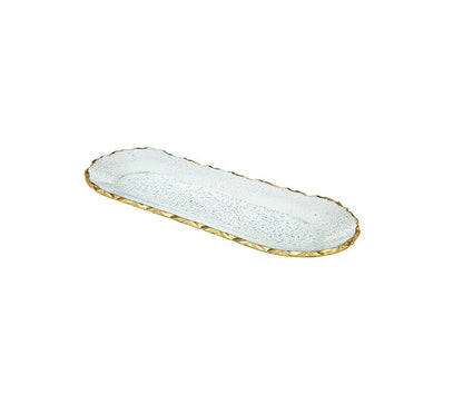 18" Clear and Gold Oval Crystal Serving Tray HomeRoots