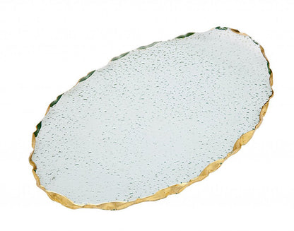 10" Clear and Gold Oval Crystal Serving Tray HomeRoots