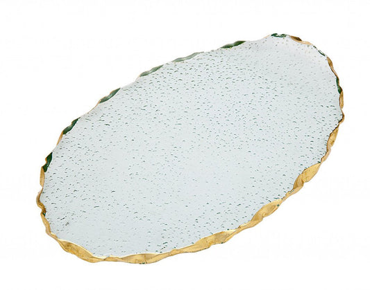10" Clear and Gold Oval Crystal Serving Tray HomeRoots