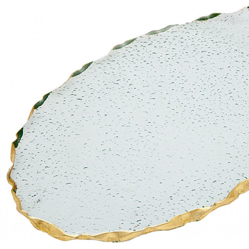 10" Clear and Gold Oval Crystal Serving Tray HomeRoots