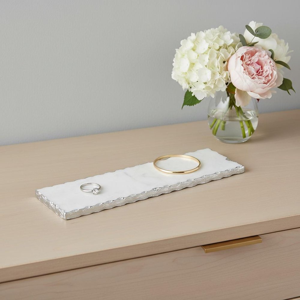 18" White Rectangular Marble Vanity Tray HomeRoots